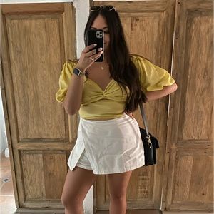 SHEIN yellow puff sleeve cropped top